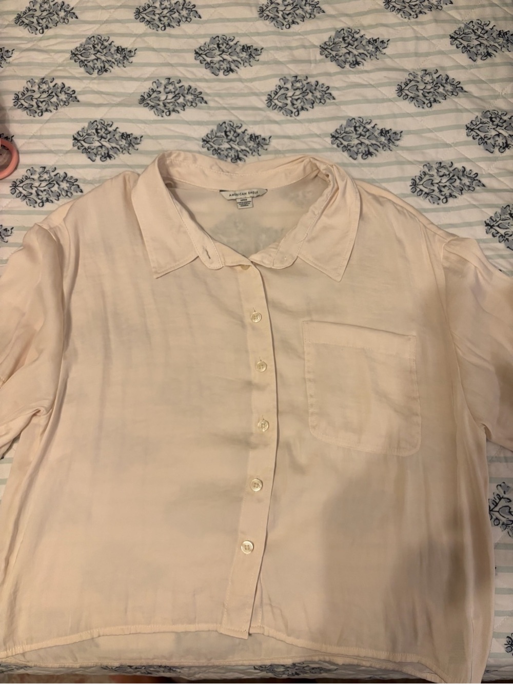 American Eagle Outfitters Cream Button-Down Shirt